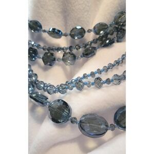 Multistrand Dark Blue Faceted Crystal Glass Beaded Statement Necklace Sparkles